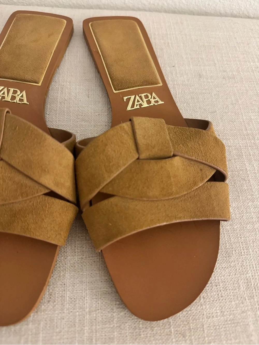 ZARA Tan Suede Braided Slide Sandals - Picture 5 of 6